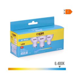 KIT 3 lâmpadas dicroicas LED GU10 5W 450lm 6400K LUZ fria Ø5x5,5cm EDM