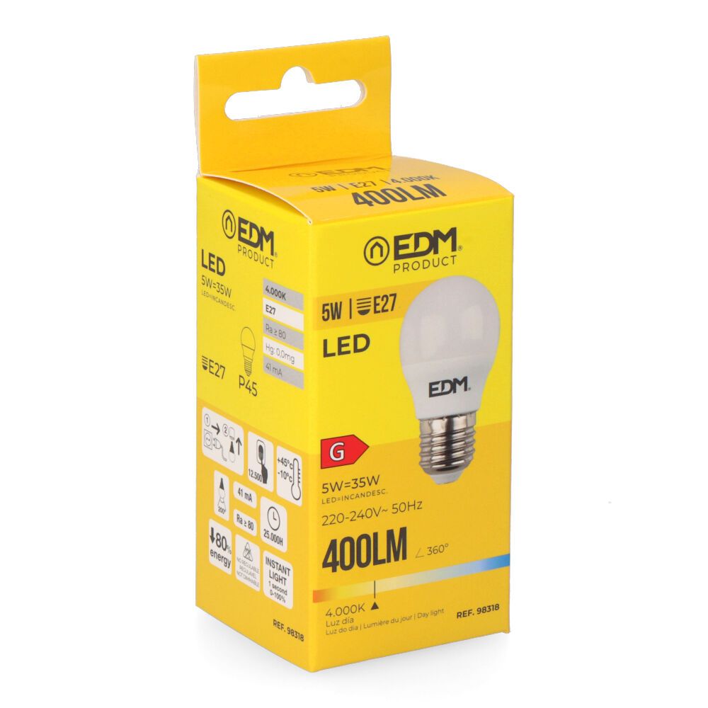 Bombilla esferica led e27 5 w 400 lm 4000 k luz dia ø4,5 x 8 cm - Image 2