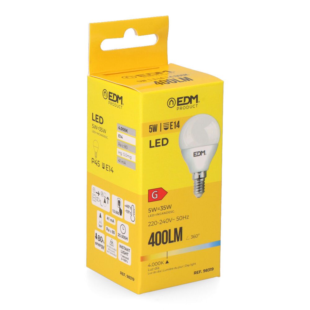 Bombilla esferica led e14 5 w 400 lm 4000 k luz dia ø4,5 x 8 cm - Image 2