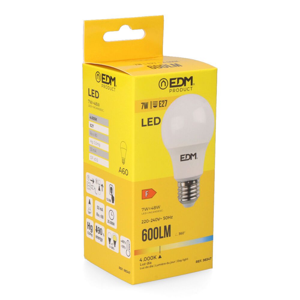 Lâmpada standard LED E27 7W 600lm 4000K LUZ do DIA Ø6x10,8cm EDM - Image 2