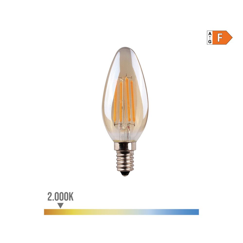 Lâmpada vela com filamento de LED vidro vintage E14 4,5W 400lm 2000K LUZ quente Ø3,5x9,8cm EDM