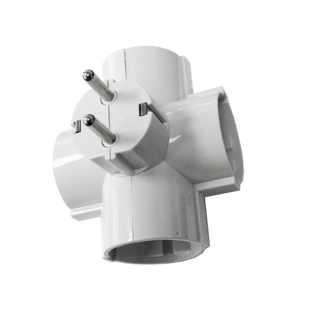 Ficha 4 tomadas T/TL saídas lateral 4,8mm 16A 250V branco (embalado)