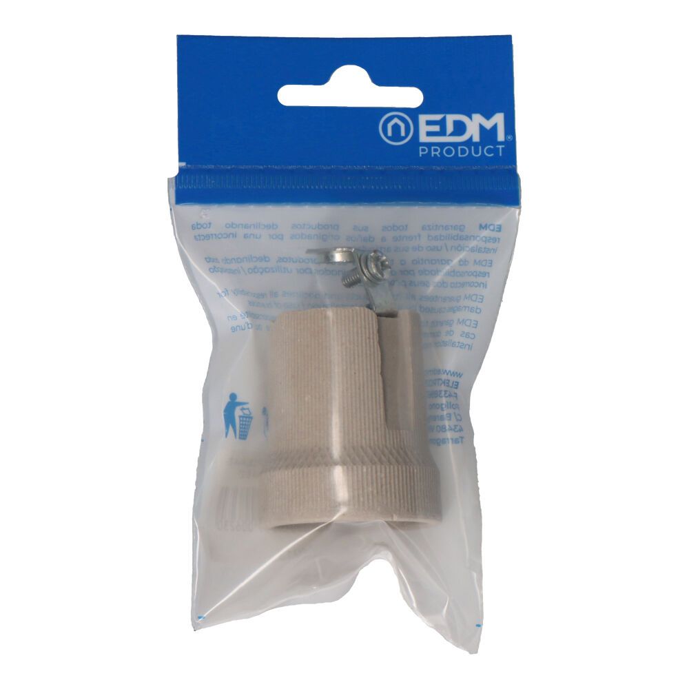 Porta-lâmpadas em porcelana E-27 bege (embalado) - Image 2