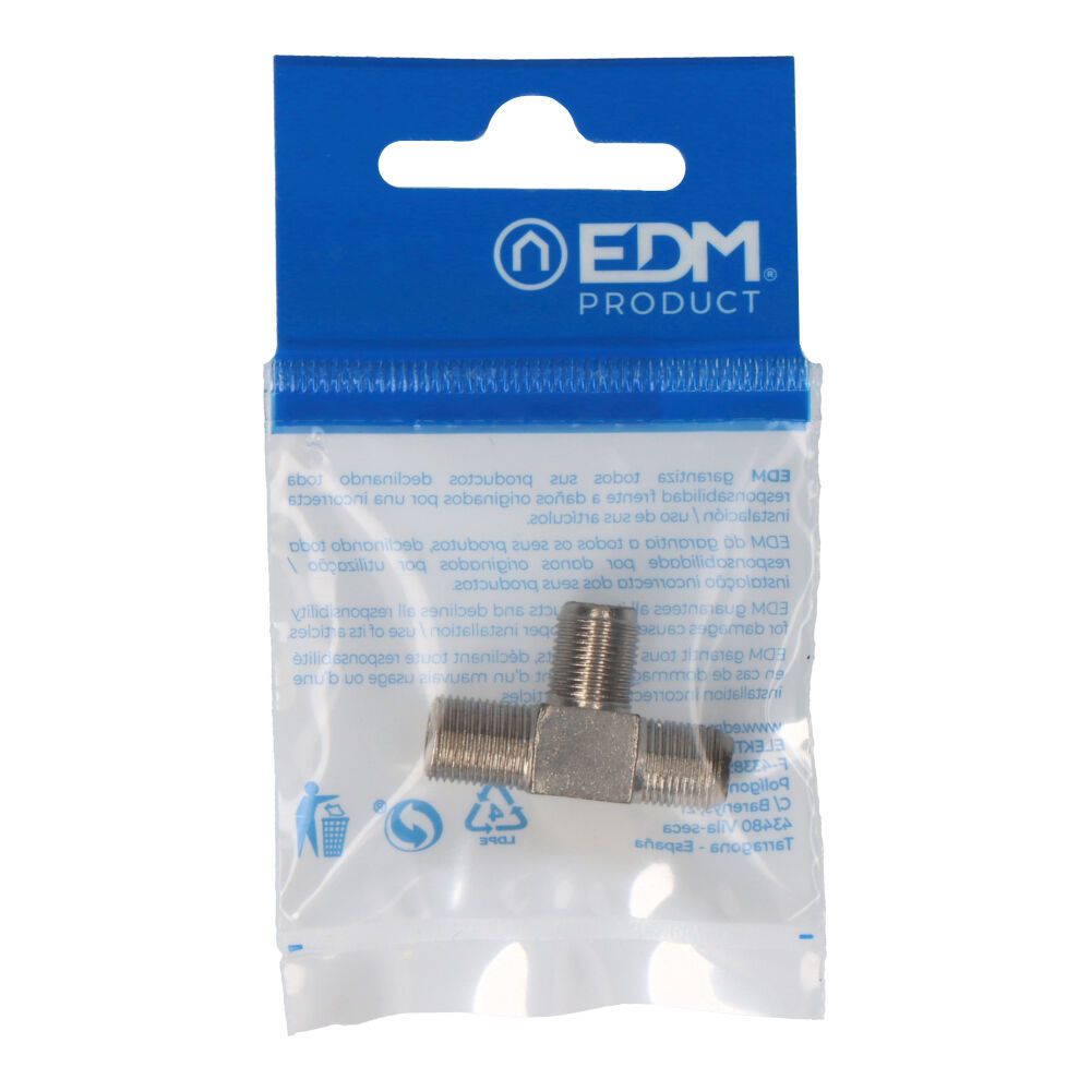 Conector "f" ficha tripla macho em "t" EDM embalada - Image 2