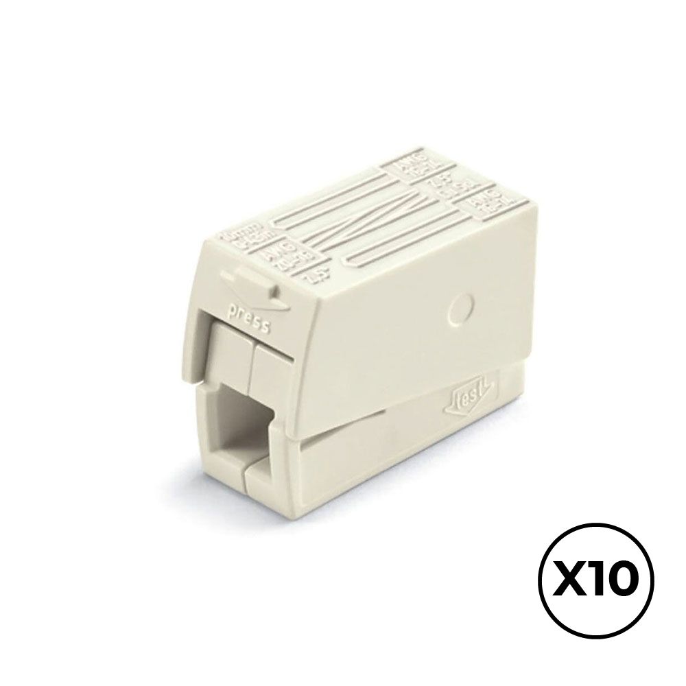 Conector rápido en linea presilla 3 vias, 2 rígidos + 1 rígido, semirígido o flexible, ø máximo 2,5 mm², blanco, 10 uds