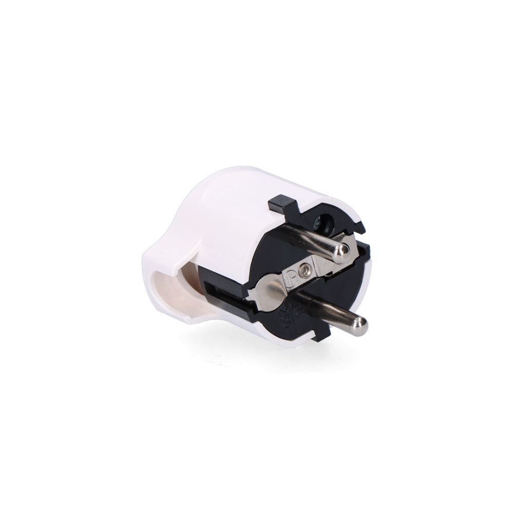 Plug 2P+E, 16A 250V~, saída 90, branco (retrátido)