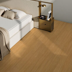 Pavimento vinílico Honey Beach Oak num quarto