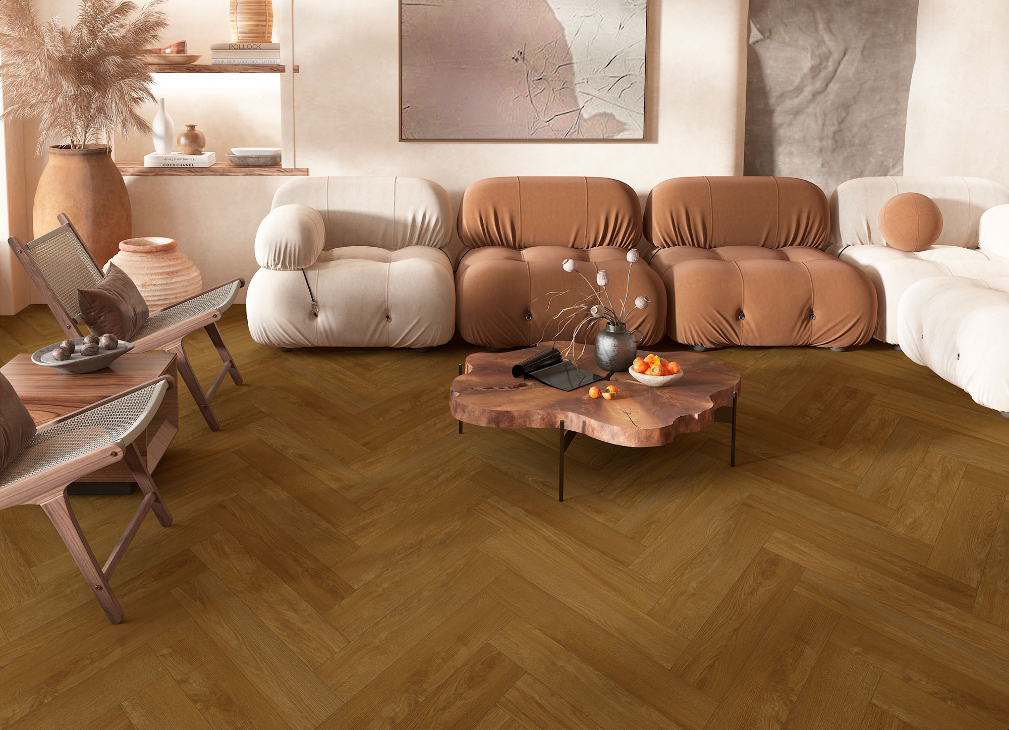 Pavimento vinílico Ambar Power Oak numa sala