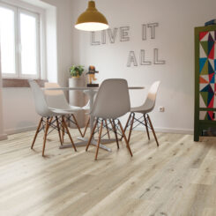 Pavimento vinílico Khaki Winter Oak — ambiente sala jantar